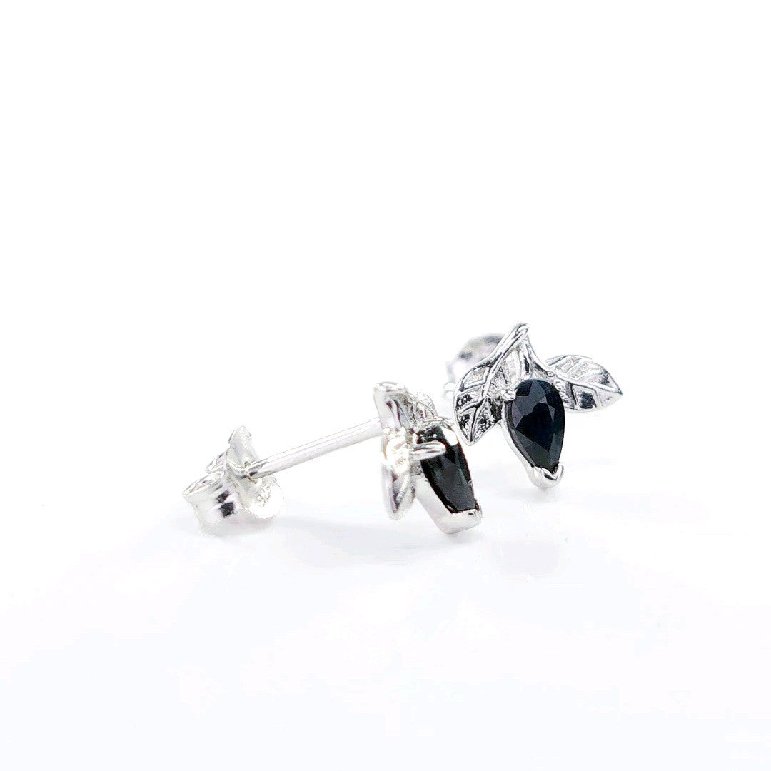 Sapphire Earrings 0.7ct Pear Blue Leaf Studs Sterling Silver