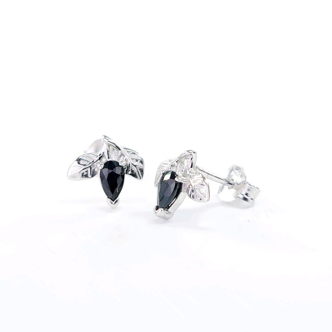 sapphire earrings 0.7ct pear blue leaf studs sterling silver designed in the UK