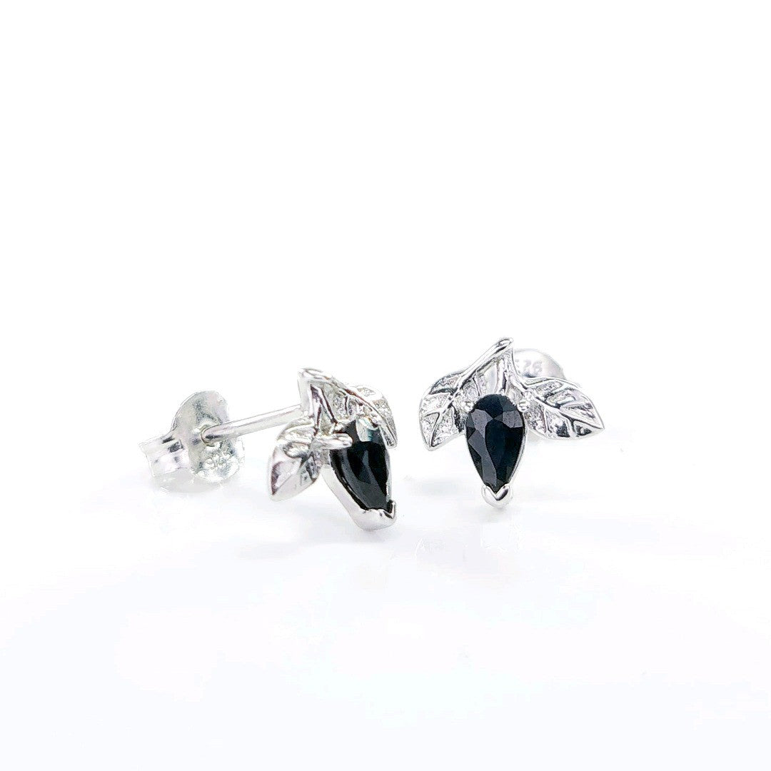 Sapphire Earrings 0.7ct Pear Blue Leaf Studs Sterling Silver