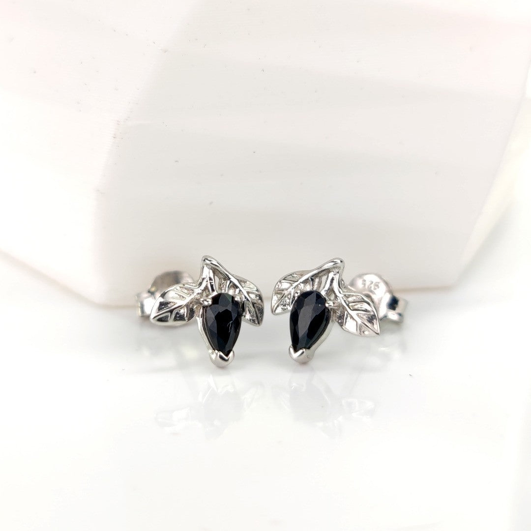 Sapphire Earrings 0.7ct Pear Blue Leaf Studs Sterling Silver