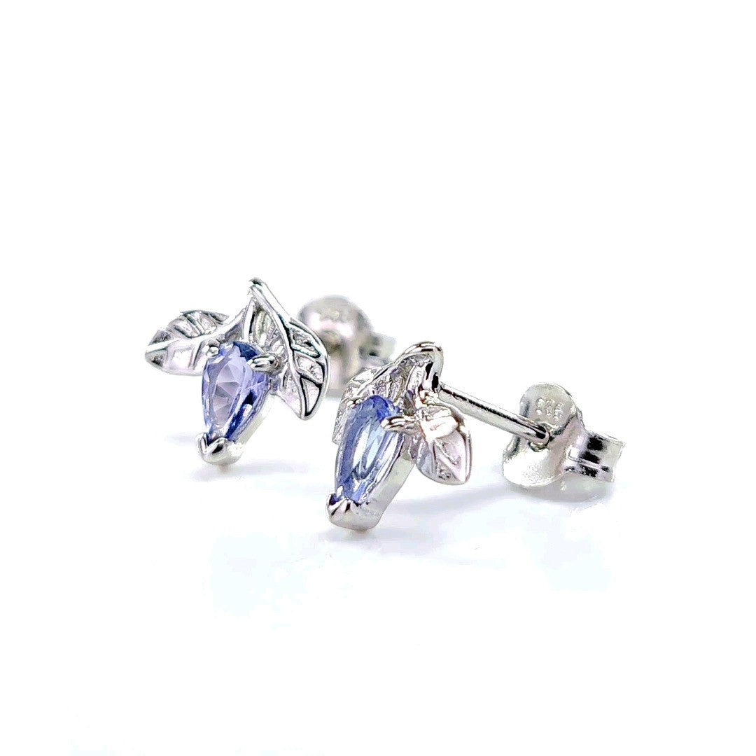 Tanzanite Earrings 0.4ct Pear Blue Leaf Studs Sterling Silver