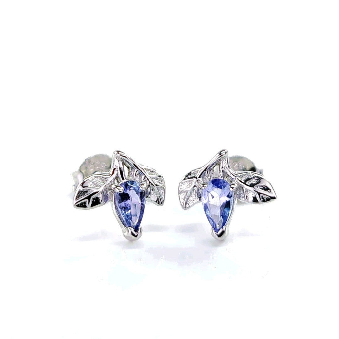 Tanzanite Earrings 0.4ct Pear Blue Leaf Studs Sterling Silver