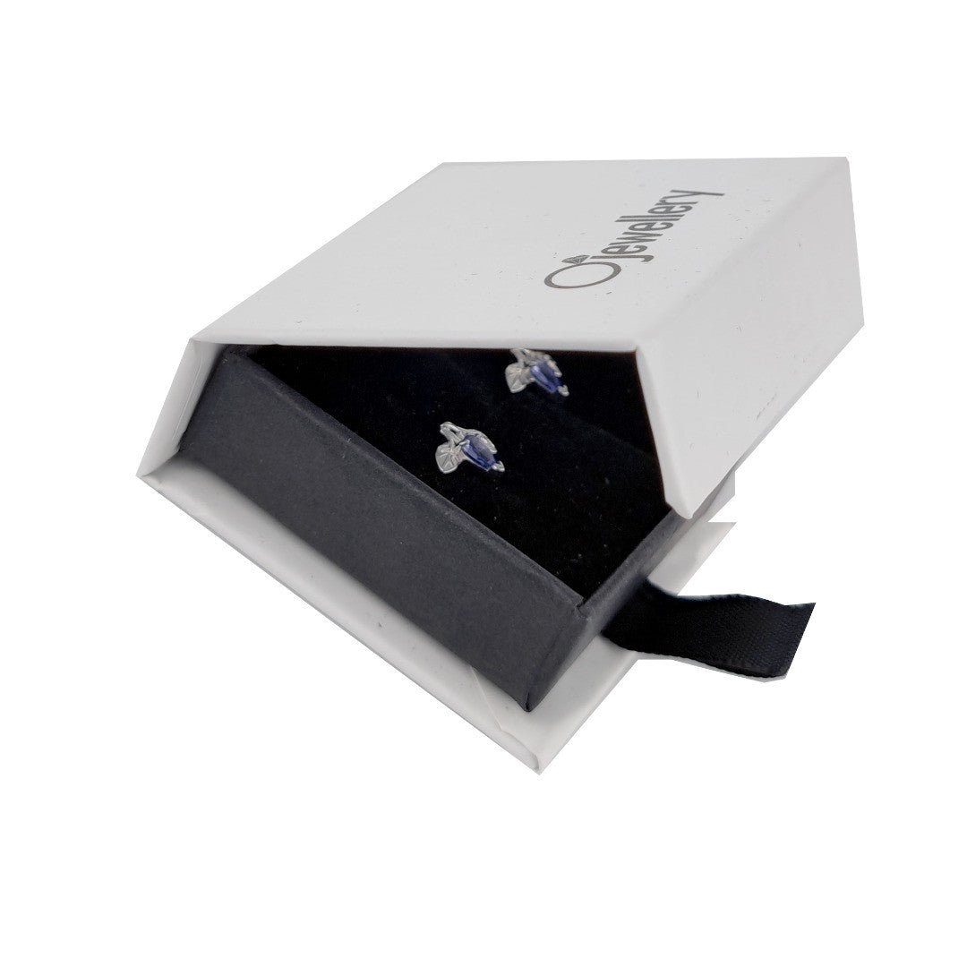 Tanzanite Earrings 0.4ct Pear Blue Leaf Studs Sterling Silver