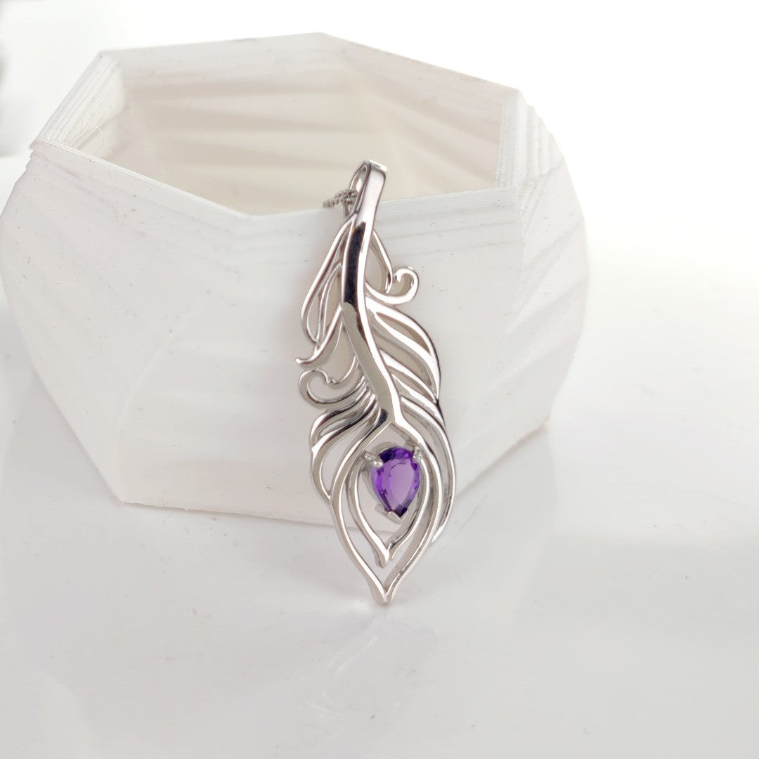 Amethyst Peacock Feather Necklace 0.65ct Sterling Silver