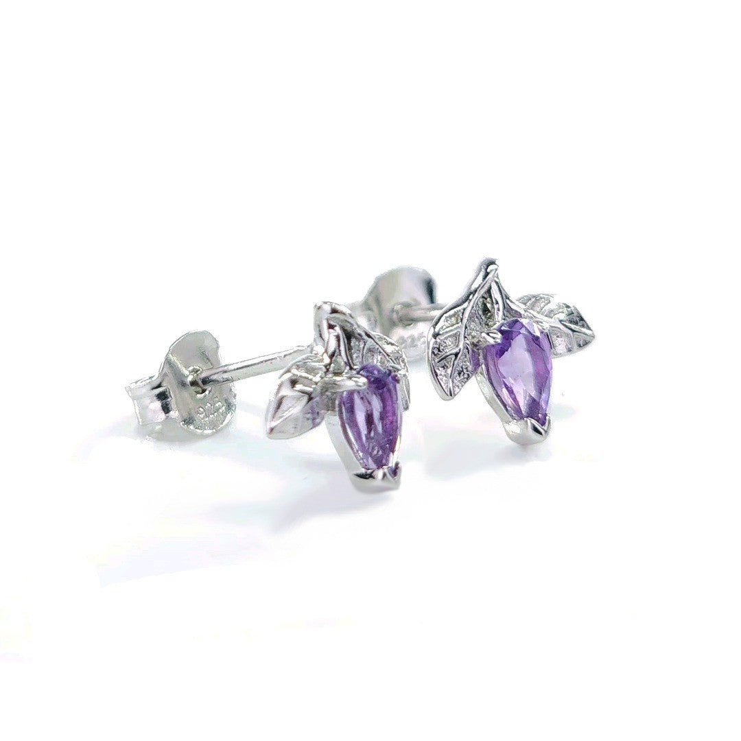 Amethyst Leaf Stud Earrings 0.4ct Sterling Silver