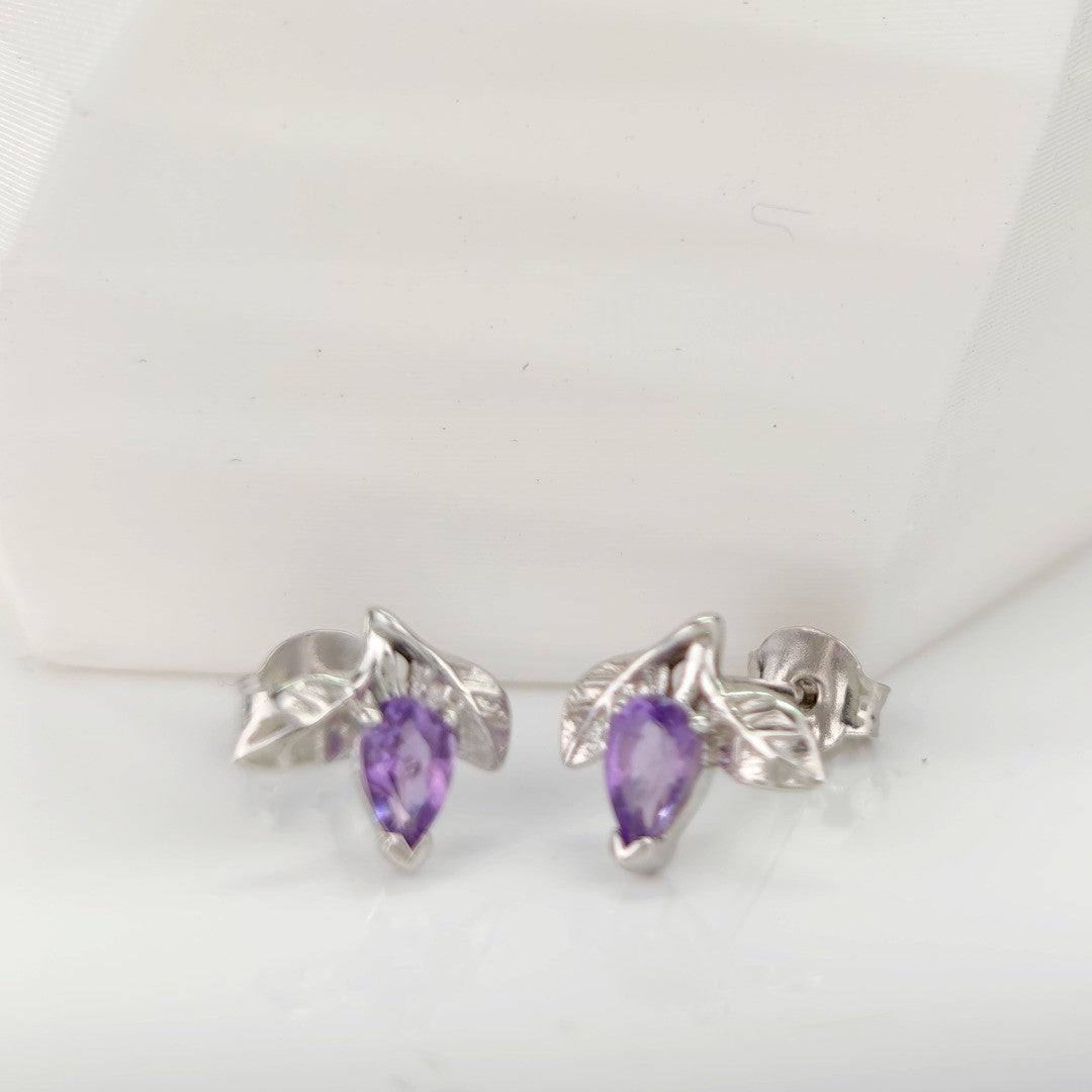 Amethyst Leaf Stud Earrings 0.4ct Sterling Silver