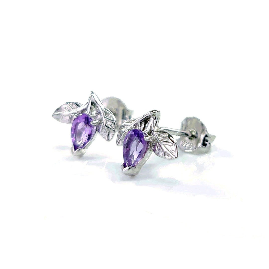 Amethyst Leaf Stud Earrings 0.4ct Sterling Silver