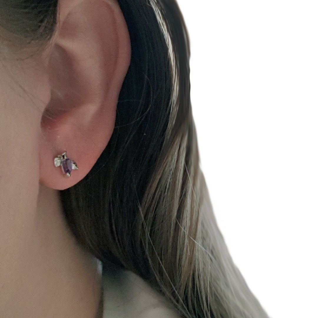 Amethyst Leaf Stud Earrings 0.4ct Sterling Silver