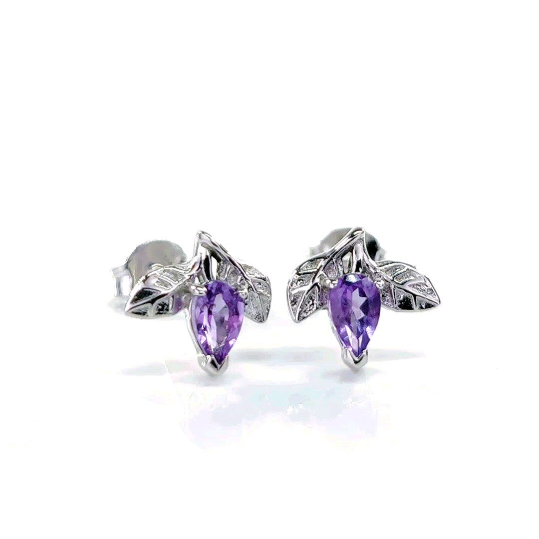 Amethyst Leaf Stud Earrings 0.4ct Sterling Silver