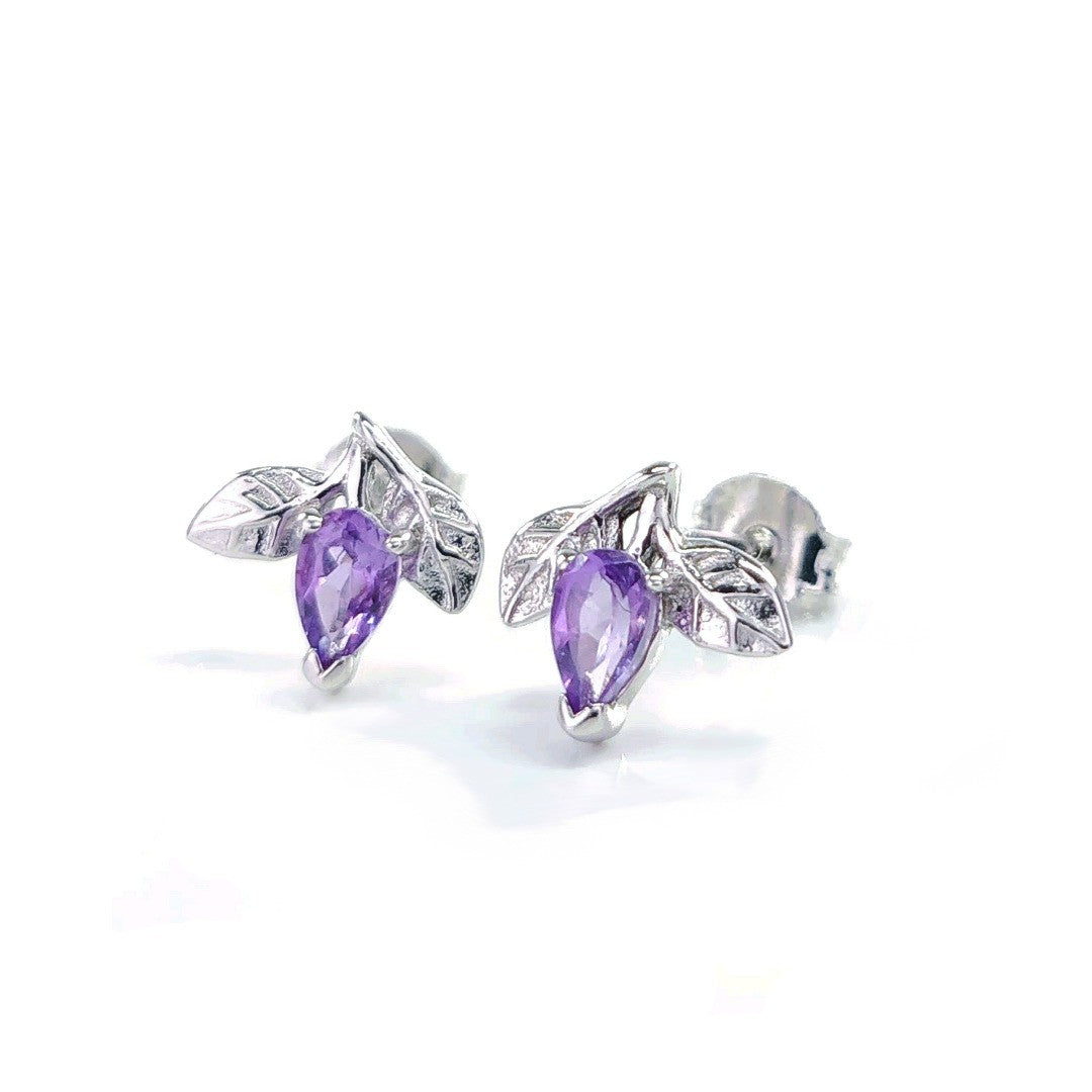 Amethyst Leaf Stud Earrings 0.4ct Sterling Silver