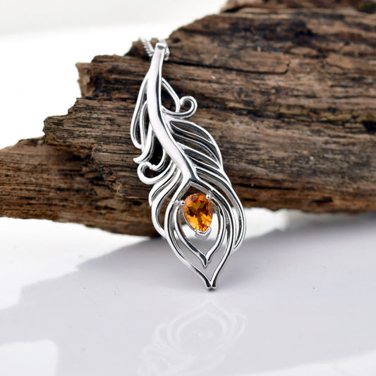 Citrine Necklace 0.65ct Peacock Yellow Pendant Silver November Birthstone