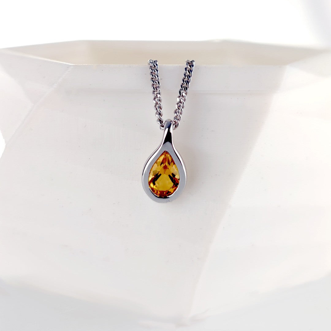 Citrine Necklace 0.35ct Pear Yellow Pendant Silver November Birthstone