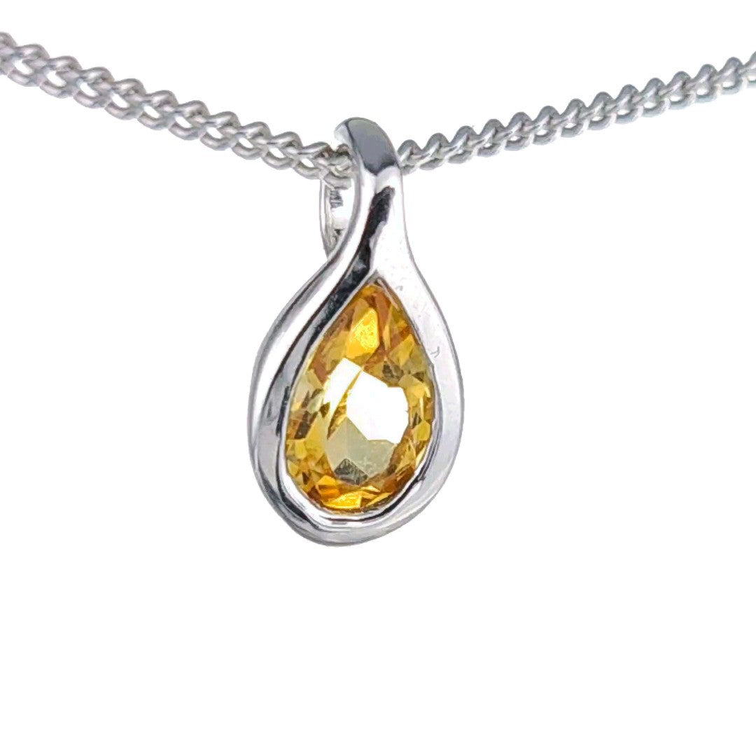Citrine Necklace 0.35ct Pear Yellow Pendant Silver November Birthstone