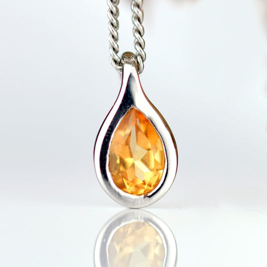 Citrine Necklace 0.35ct Pear Yellow Pendant Silver November Birthstone