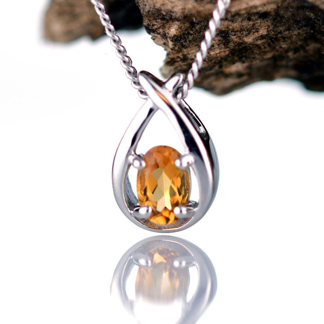 Citrine Necklace 0.45ct Pear Yellow Twist Pendant Silver November Birthstone