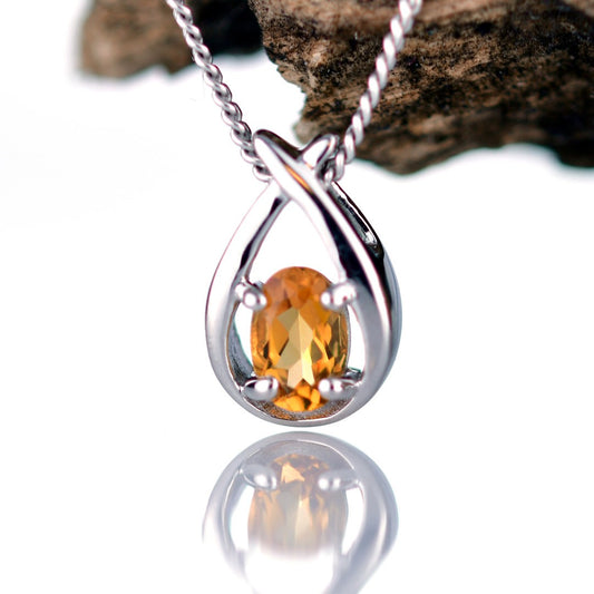 Citrine Necklace 0.45ct Pear Yellow Twist Pendant Silver November Birthstone