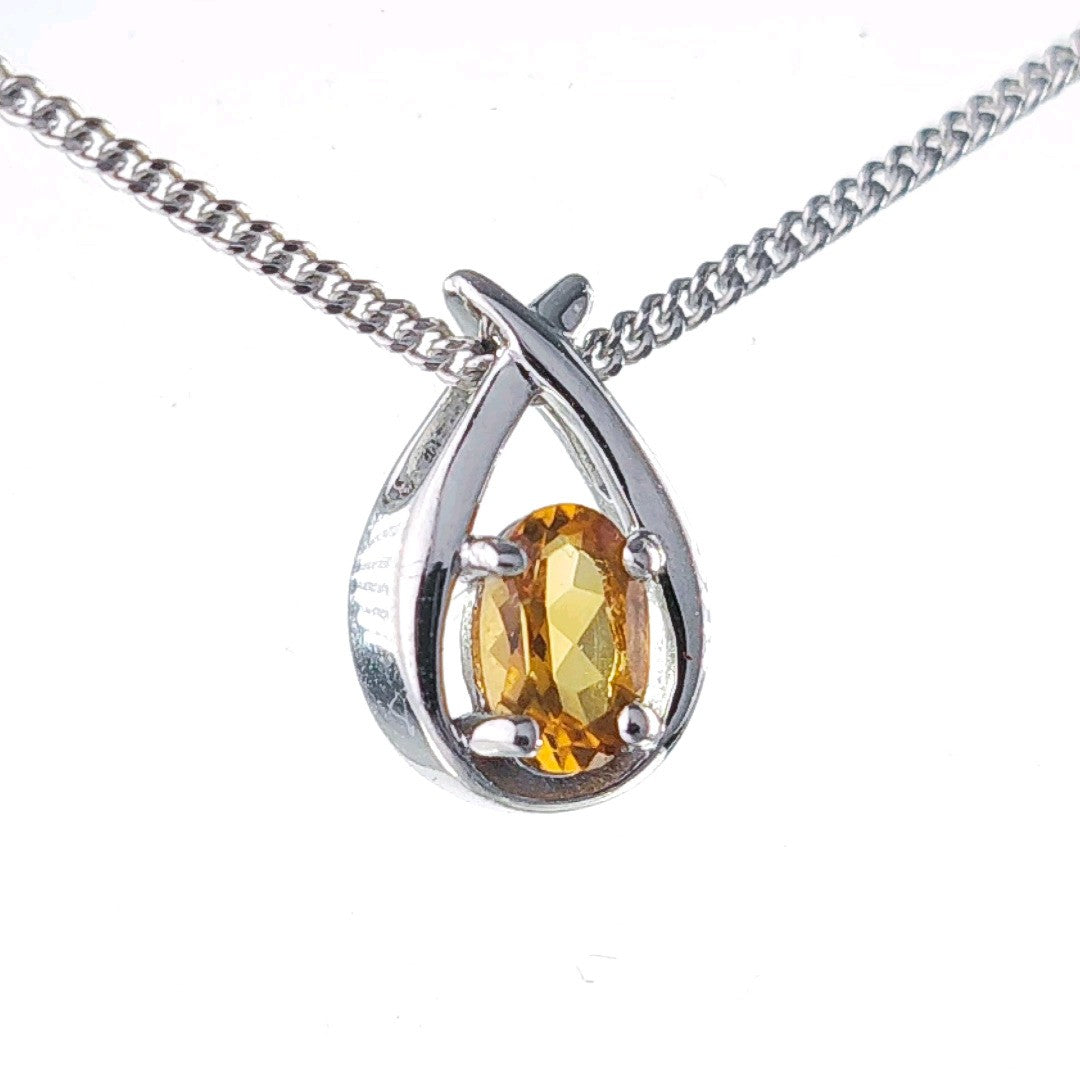 Citrine Necklace 0.45ct Pear Yellow Twist Pendant Silver November Birthstone