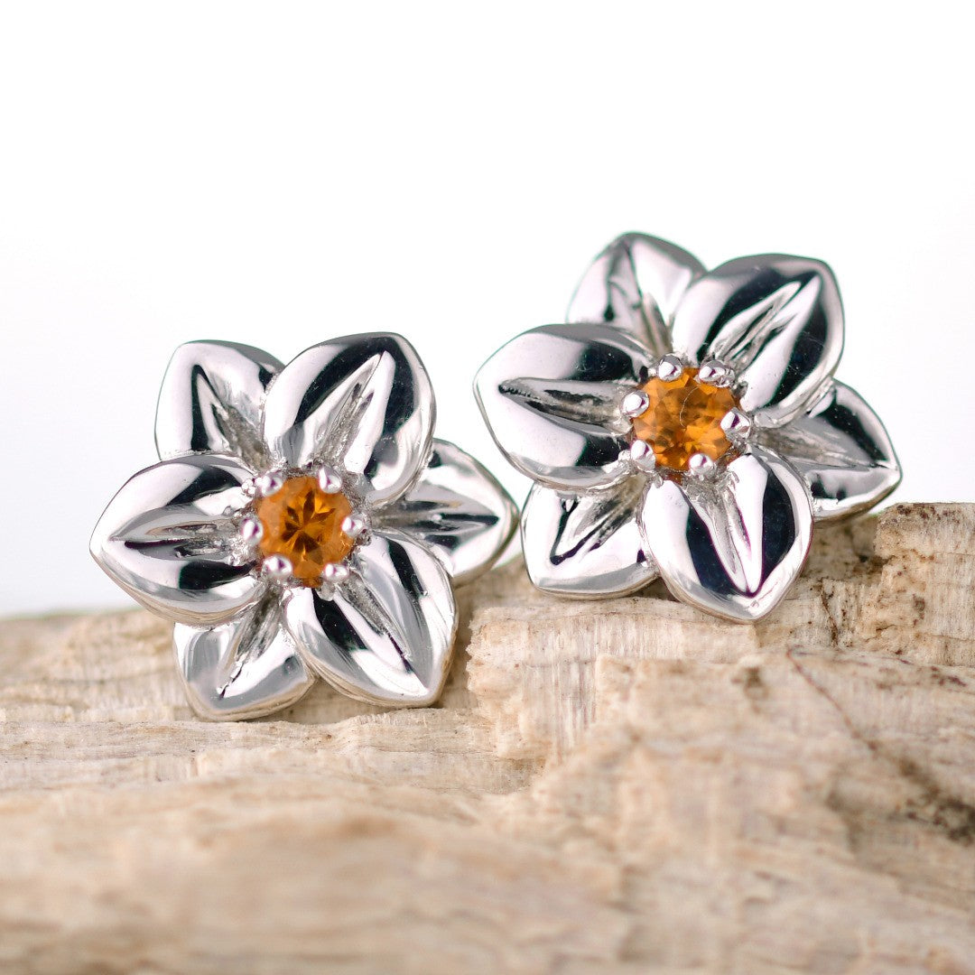 Citrine Earrings 0.14ct Yellow Daffodil Studs Silver November Birthstone