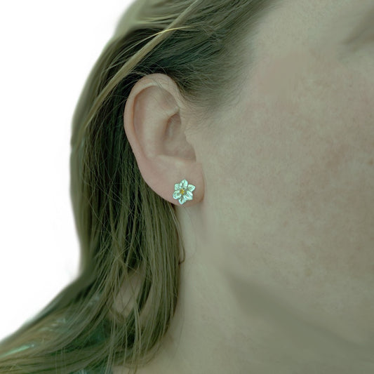 Citrine Earrings 0.14ct Yellow Daffodil Studs Silver November Birthstone