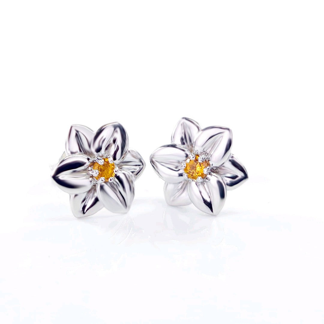 Citrine Earrings 0.14ct Yellow Daffodil Studs Silver November Birthstone