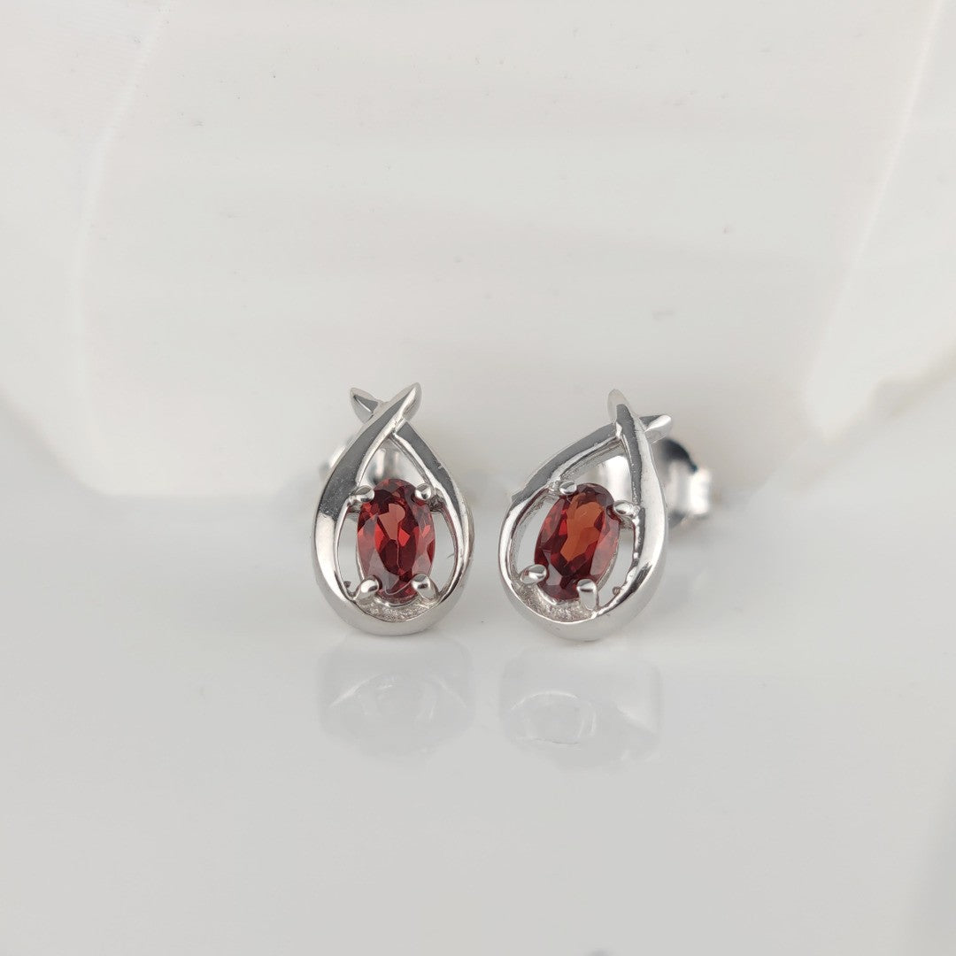 Garnet Earrings 0.5ct Pear Red Twist Studs Silver January Birthstone
