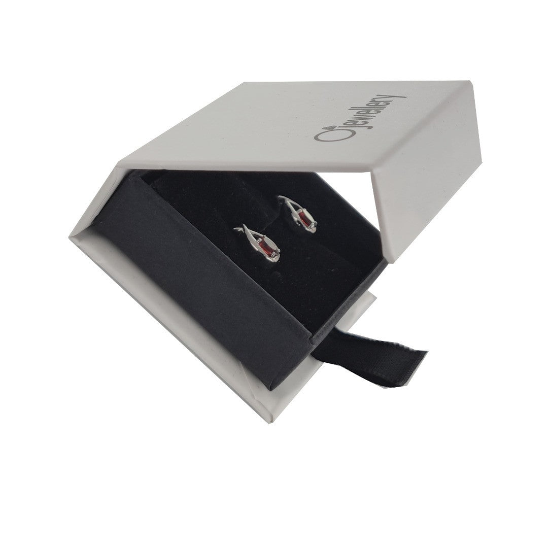 Garnet Earrings 0.5ct Pear Red Twist Studs Silver January Birthstone