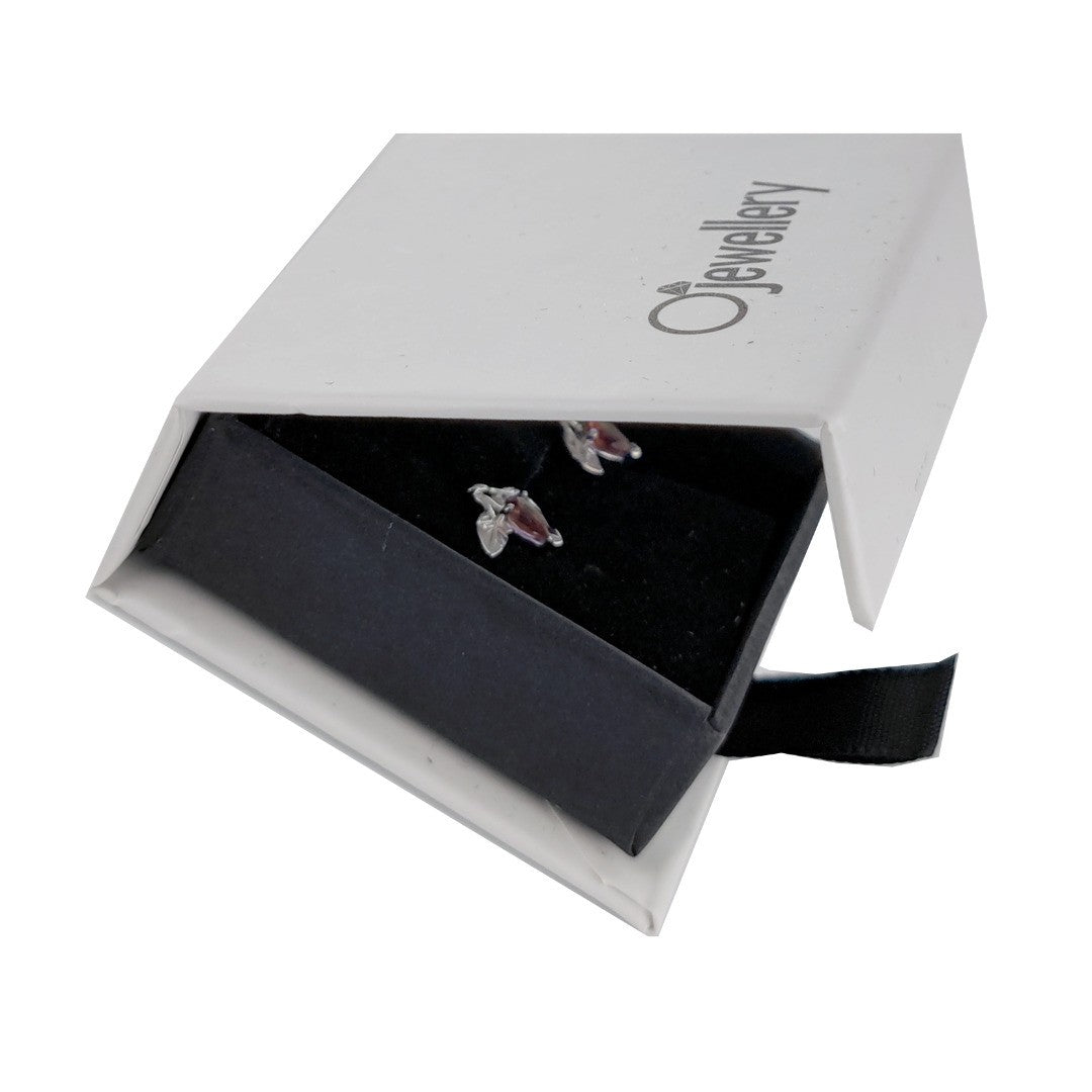 Garnet Earrings 0.5ct Pear Red Leaf Studs Sterling Silver