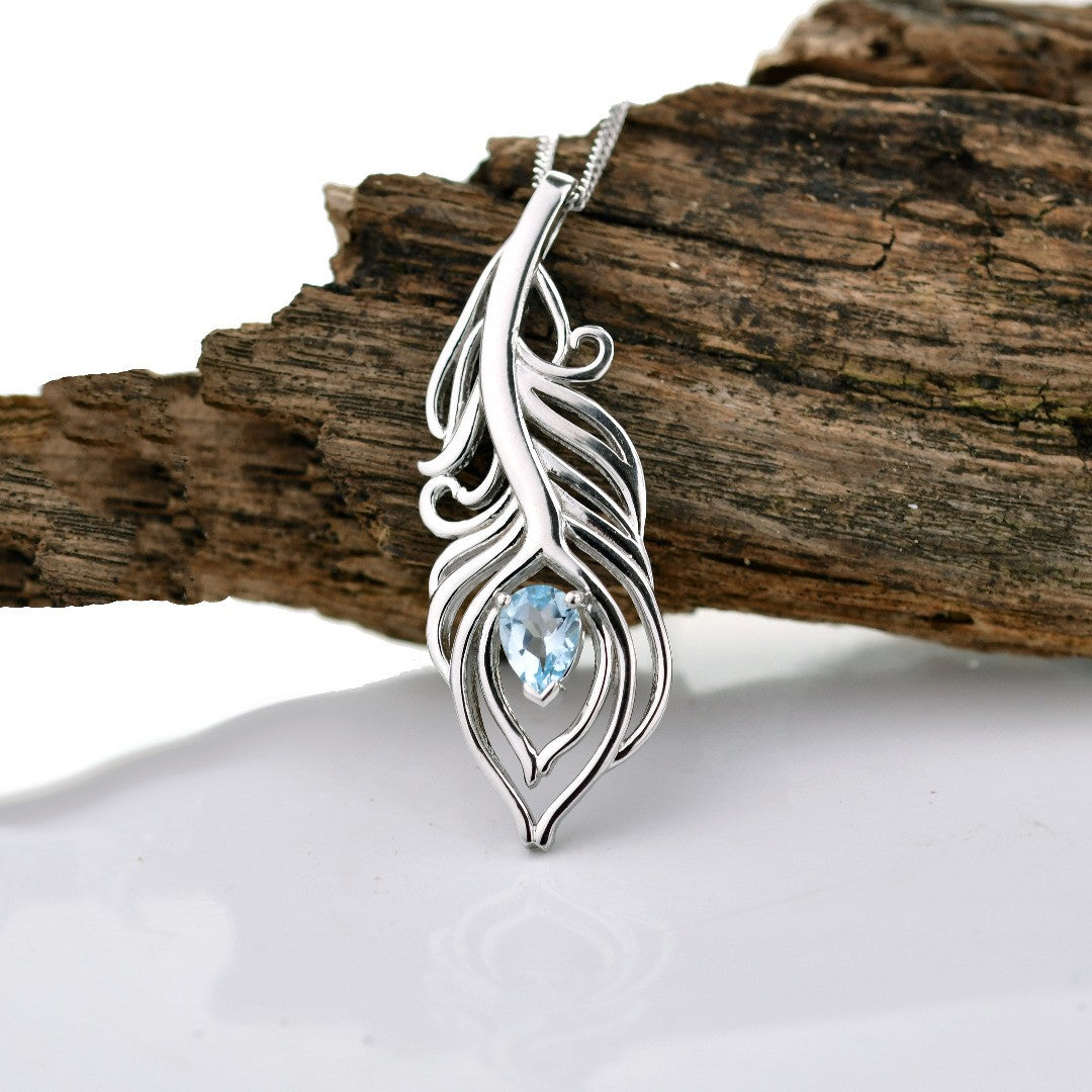 Topaz Necklace 1ct Peacock Blue Pendant Silver December Birthstone