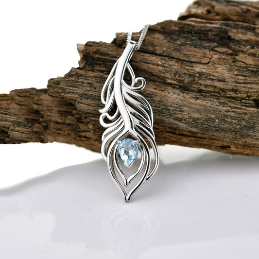 Topaz Necklace 1ct Peacock Blue Pendant Silver December Birthstone