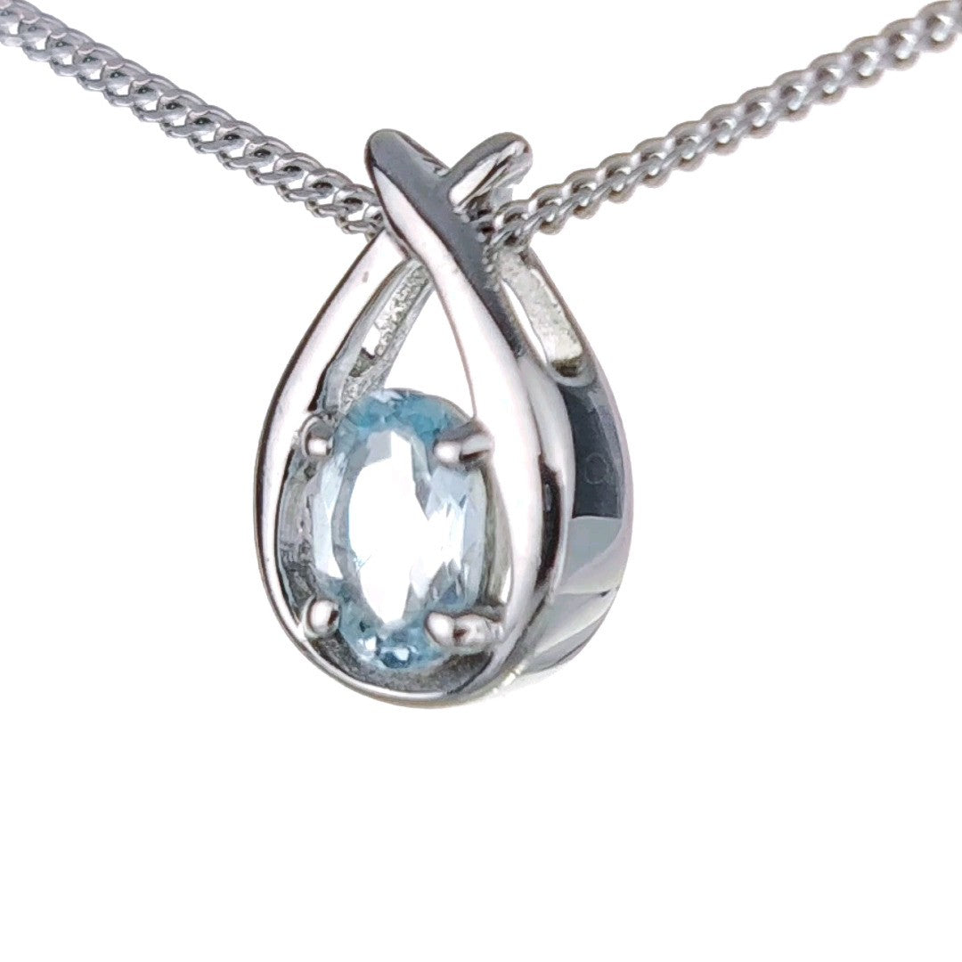 Blue Topaz Pear Twist Necklace in Sterling Silver