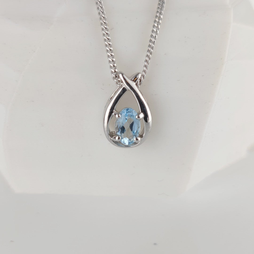 Blue Topaz Pear Twist Necklace in Sterling Silver
