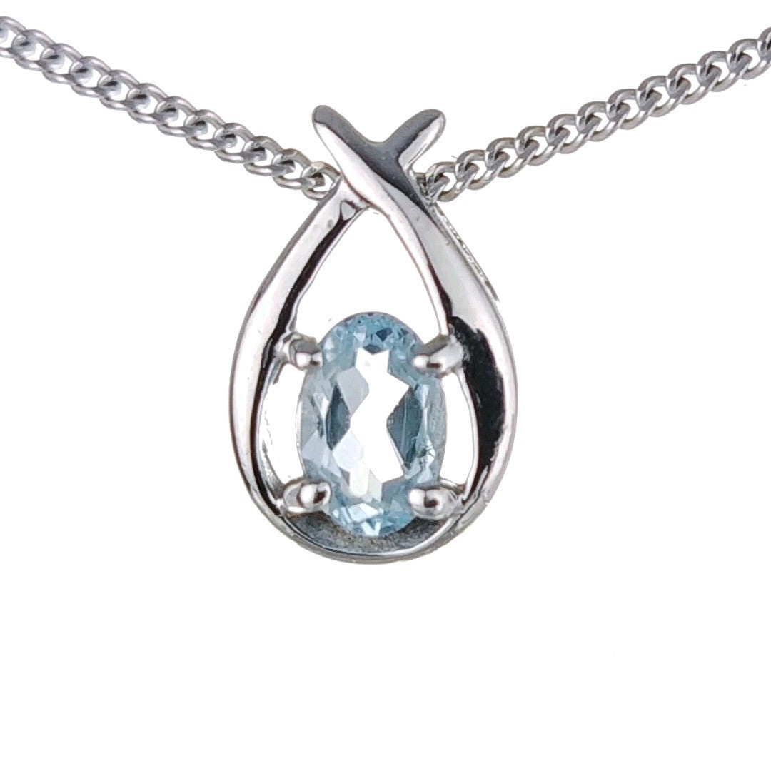 Blue Topaz Pear Twist Necklace in Sterling Silver
