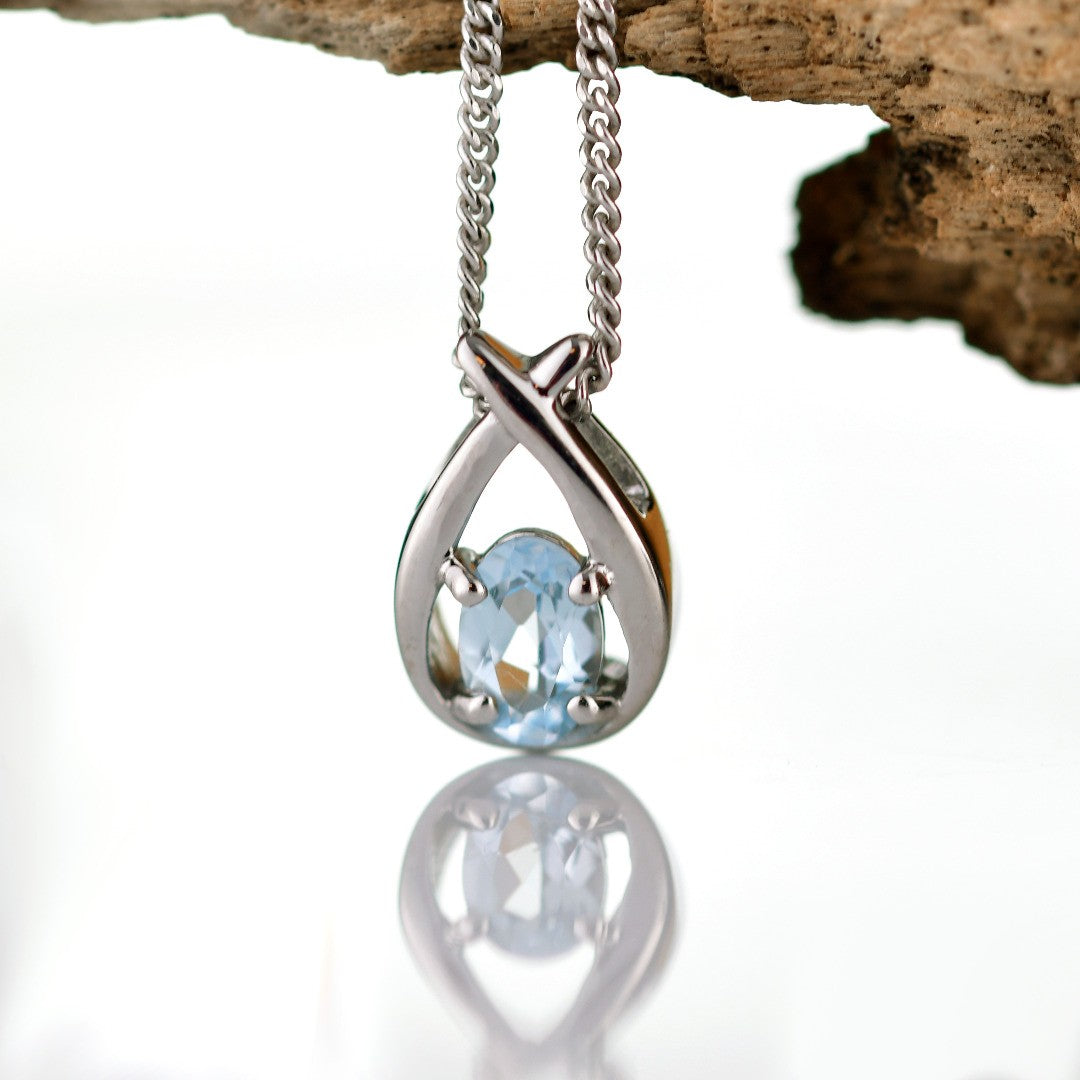 Blue Topaz Pear Twist Necklace in Sterling Silver