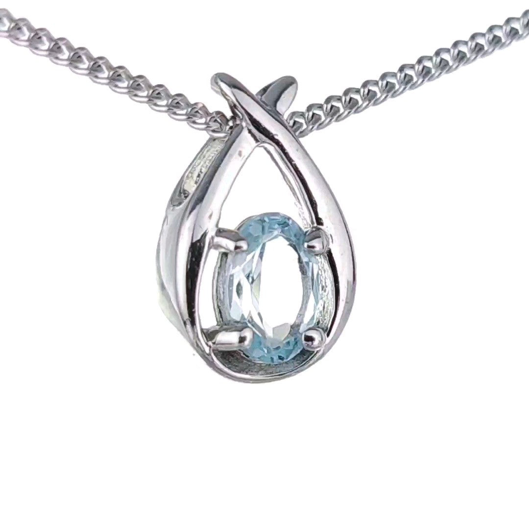 Blue Topaz Pear Twist Necklace in Sterling Silver