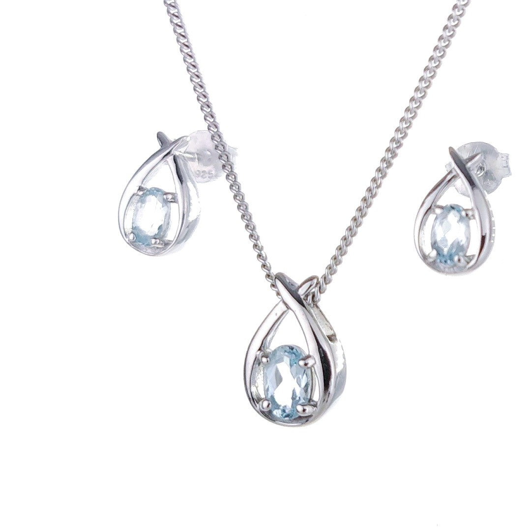 Blue Topaz Pear Twist Jewellery Set in Sterling Silver