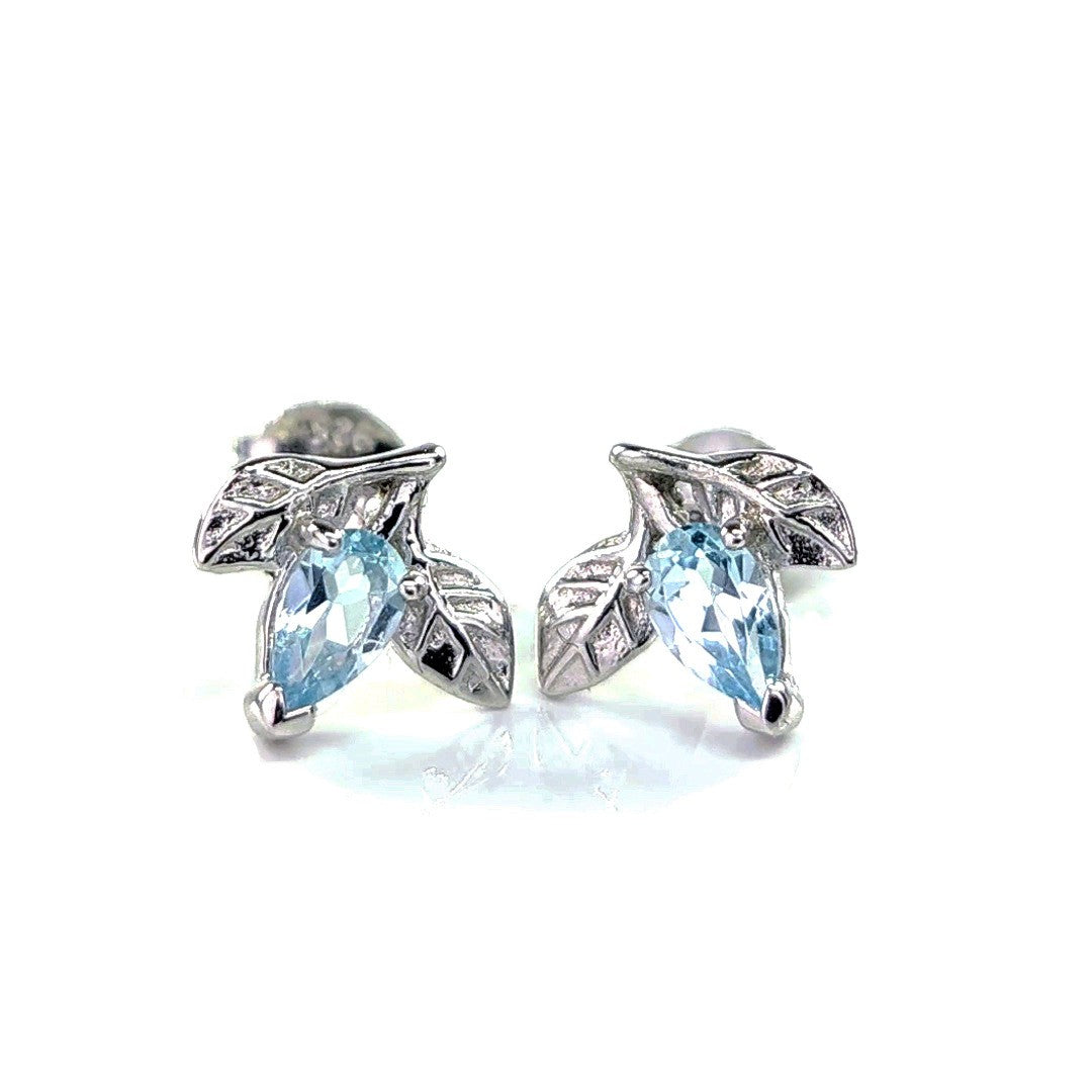Topaz Earrings 0.5ct Blue Leaf Studs Silver December Birthstone