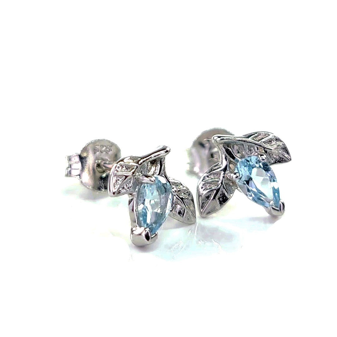 Topaz Earrings 0.5ct Blue Leaf Studs Silver December Birthstone