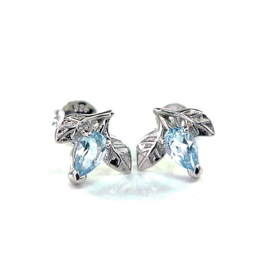 Topaz Earrings 0.5ct Blue Leaf Studs Silver December Birthstone