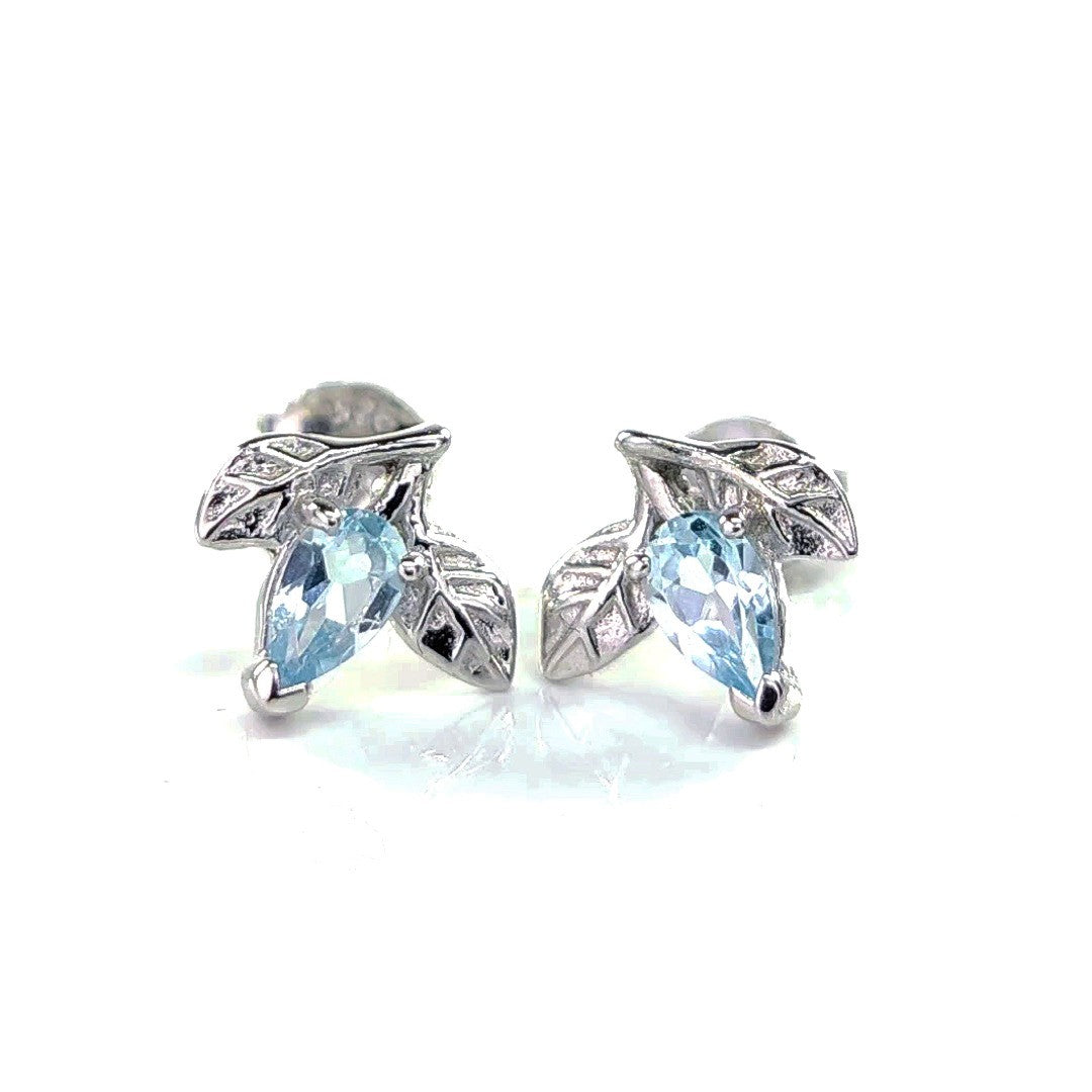 Topaz Earrings 0.5ct Blue Leaf Studs Silver December Birthstone