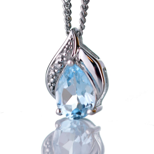Topaz Necklace Diamond 1ct Pear Blue Pendant Silver December Birthstone