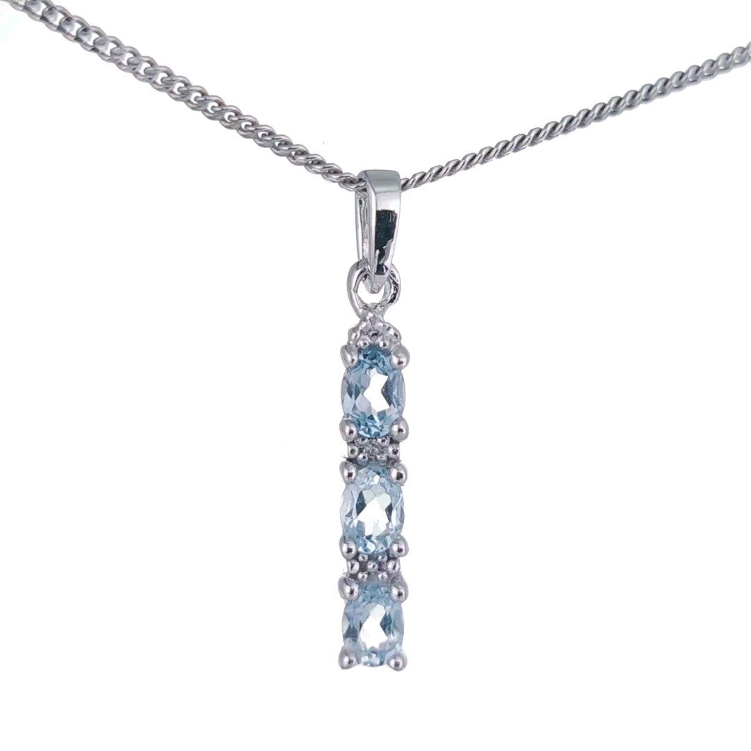 Topaz Necklace Diamond Drop Blue Pendant Sterling Silver December Birthstone