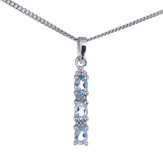 Topaz Necklace Diamond Drop Blue Pendant Sterling Silver December Birthstone