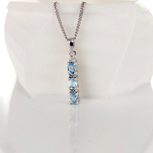 Topaz Necklace Diamond Drop Blue Pendant Sterling Silver December Birthstone