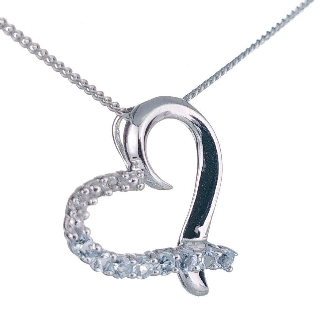 Topaz Necklace Diamond 0.32ct Heart Blue Pendant Sterling Silver December Birthstone