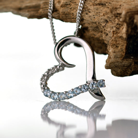 Topaz Necklace Diamond 0.32ct Heart Blue Pendant Sterling Silver December Birthstone