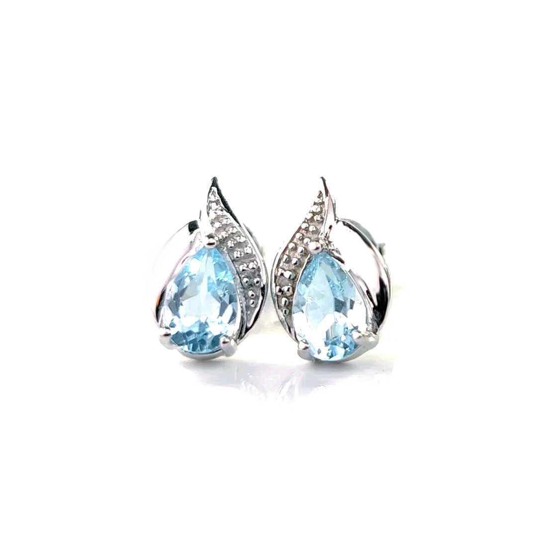 Blue Topaz Diamond Pear Earrings in Sterling Silver