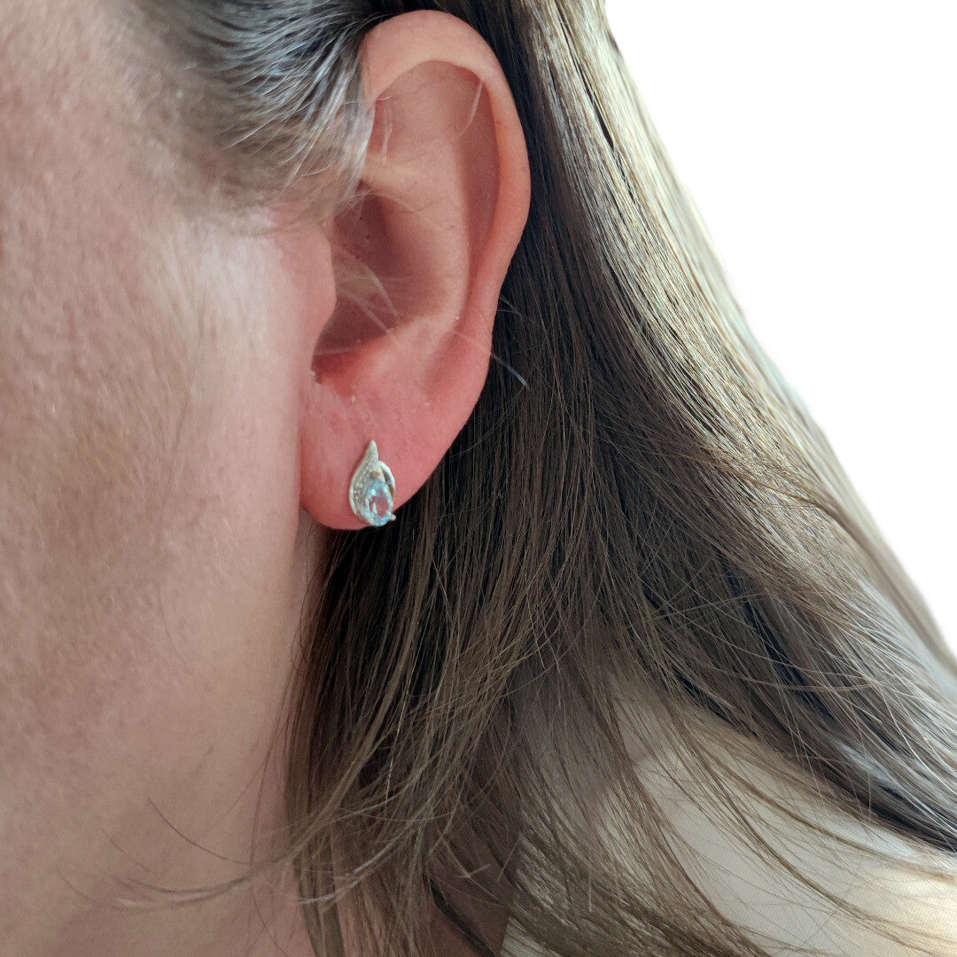 Blue Topaz Diamond Pear Earrings in Sterling Silver