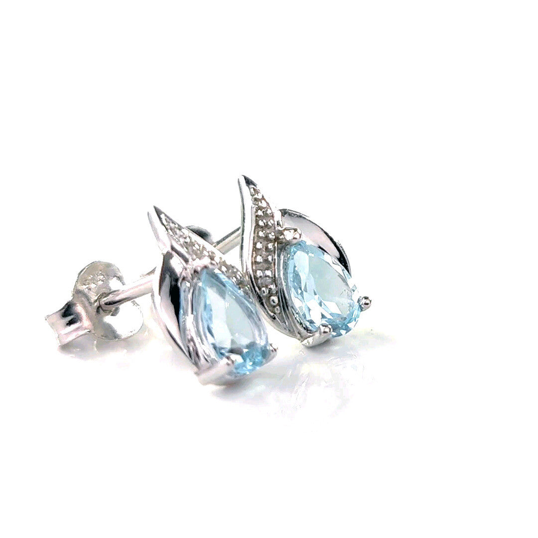Blue Topaz Diamond Pear Earrings in Sterling Silver