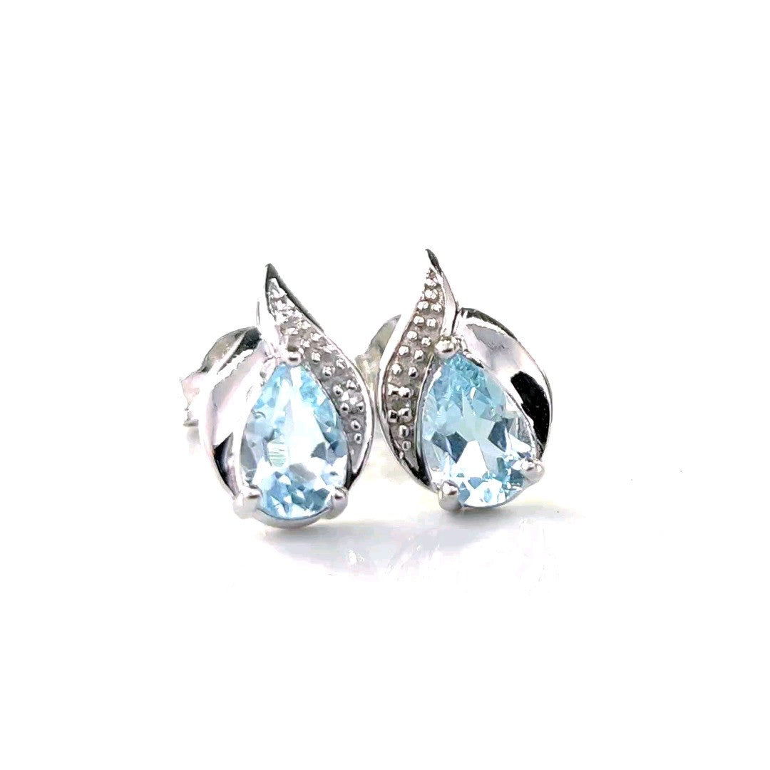 Blue Topaz Diamond Pear Jewellery Set in Sterling Silver