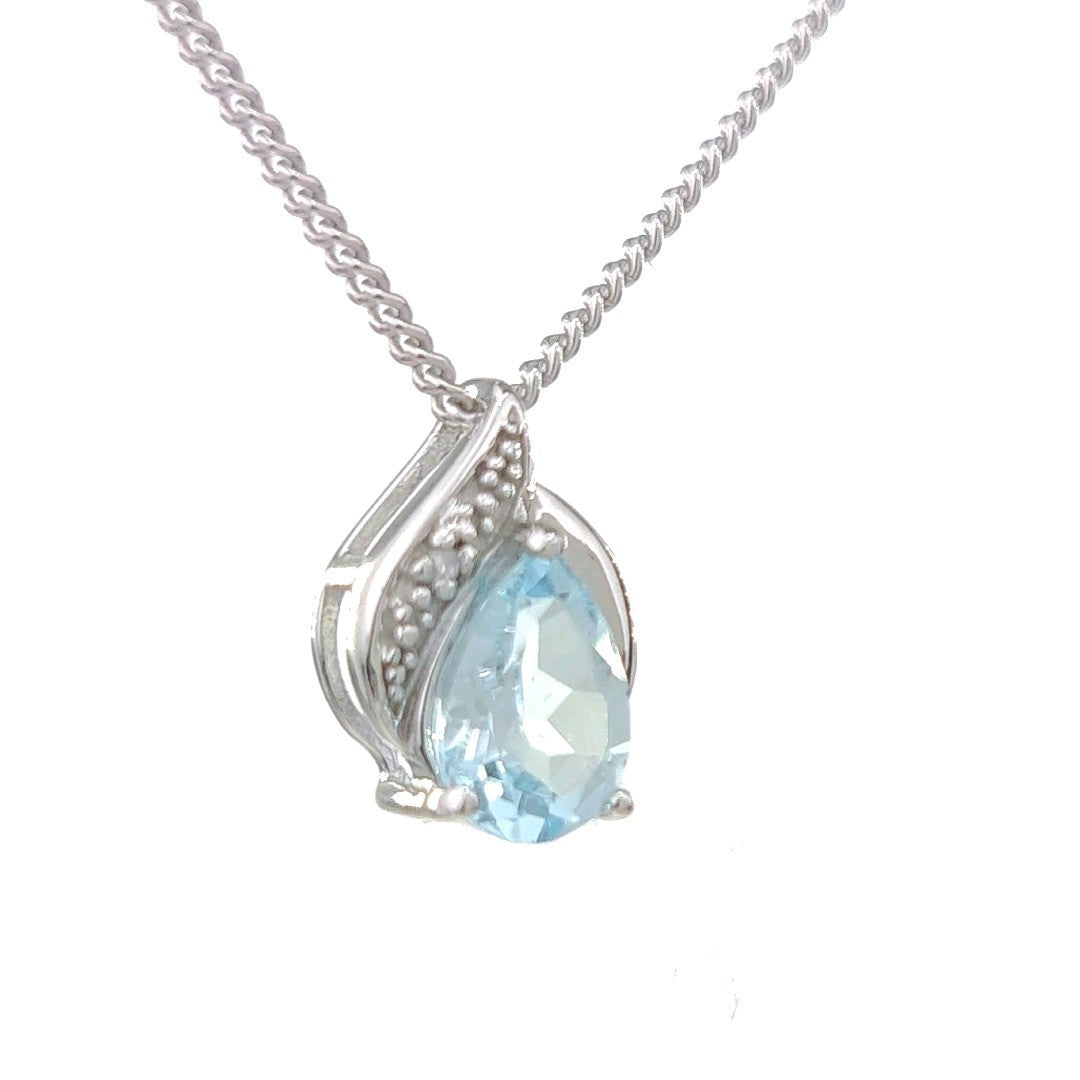 Blue Topaz Diamond Pear Jewellery Set in Sterling Silver